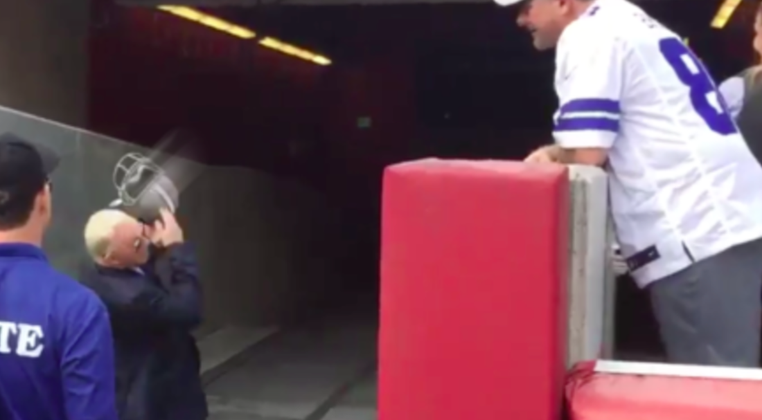 (VIDEO): Cowboys Fan Throws Helmet At Jerry Jones, Hits Him In Head