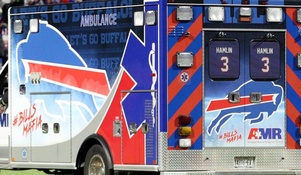 Bills S Taylor Rapp leaves in ambulance before halftime in Buffalo
