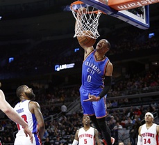 Watch Russell Westbrook's Sick High-Flying Dunk Thunder vs Pistons Nov 14, 2016