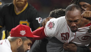 Reds And Pirates Get Into An Old Fashion Bench Clearing Brawl.